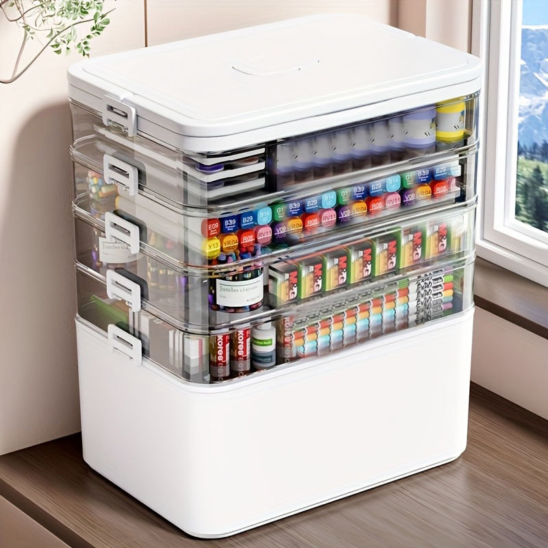 Stationery Office - กล่องเก็บของอเนกประสงค์หลายชั้นพร้อมหูหิ้ว ขนาดใหญ่/ขนาดใหญ่พิเศษ - สำหรับเก็บเครื่องเขียน, อุปกรณ์เย็บผ้า, อุปกรณ์สำนักงาน,