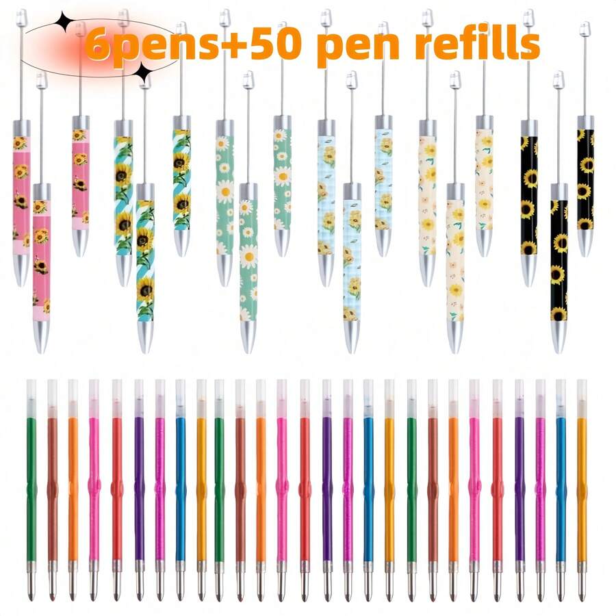 Total Stationery & Office Supply - ปากกาประดับลูกปัด DIY ลายดอกทานตะวัน 6 ชิ้น +