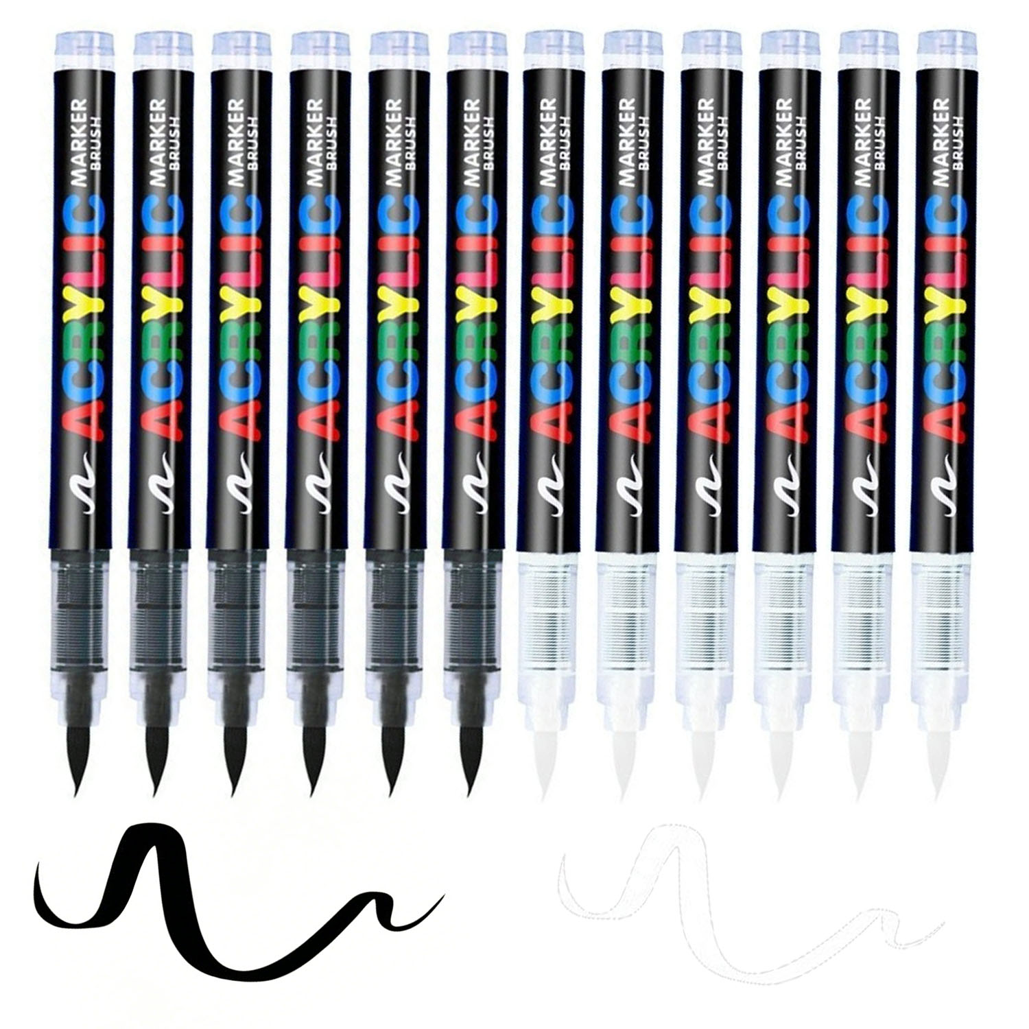 Whiteboard Marker Set - ชุดปากกาอะคริลิคหัวนุ่มพรีเมียมสีดำ/ขาว 12 ชิ้น ปากกาอะคริลิคสีดำขาวสำหรับงานไม้ เซรามิก งานเทศกาล