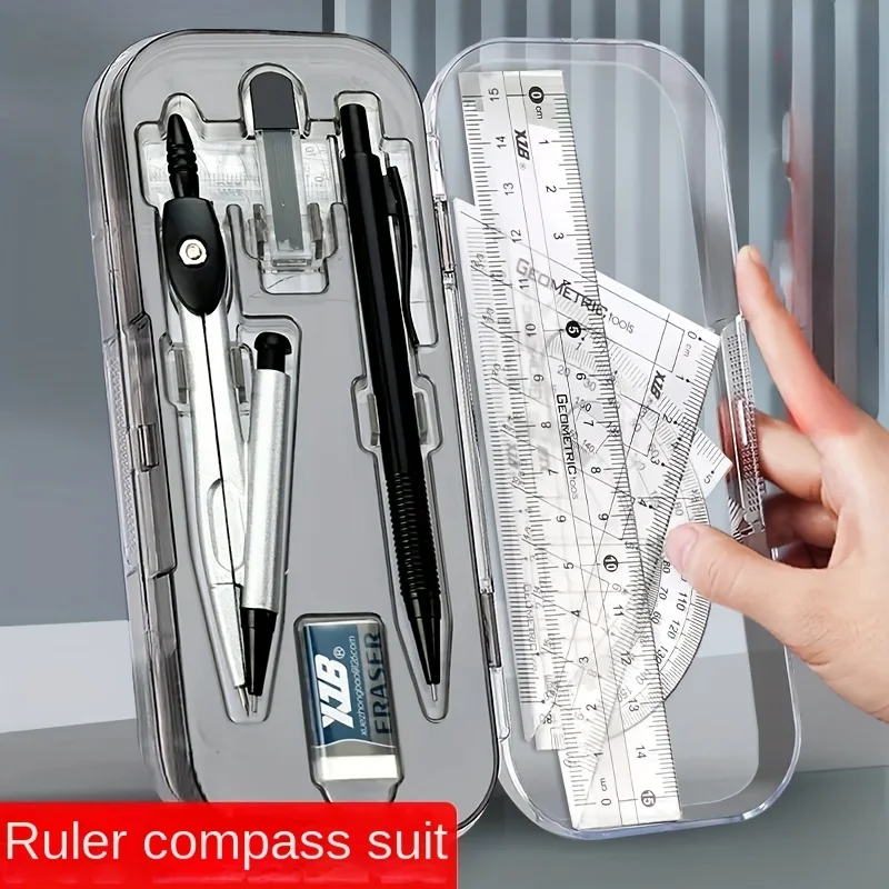Compass Geometry Set - ชุดเรขาคณิตทางคณิตศาสตร์ 8-in-1 พร้อมไม้บรรทัดเข็มทิศและไม้โปรแทรกเตอร์ จําเป็นสําหรับเริ่มต้นฤดูกาลของโรงเรียน