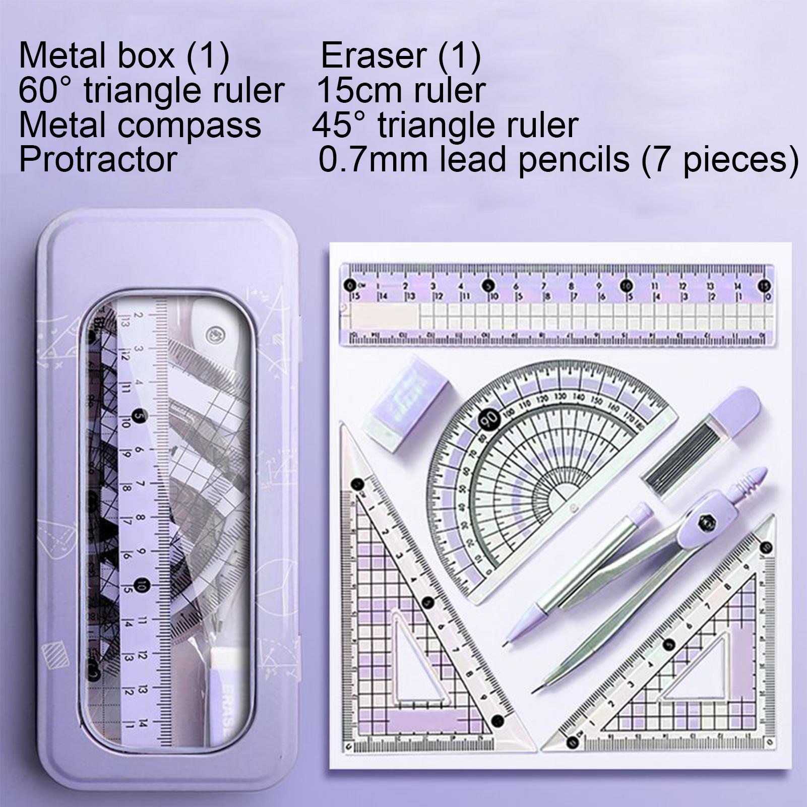 Compass Geometry Set - ชุดเรขาคณิตสำหรับนักเรียน ชุดไม้บรรทัด เข็มทิศ เครื่องมือเขียนแบบสำหรับโรงเรียน เครื่องเขียนพร้อมกล่องเก็บของ สำหรับเด็ก