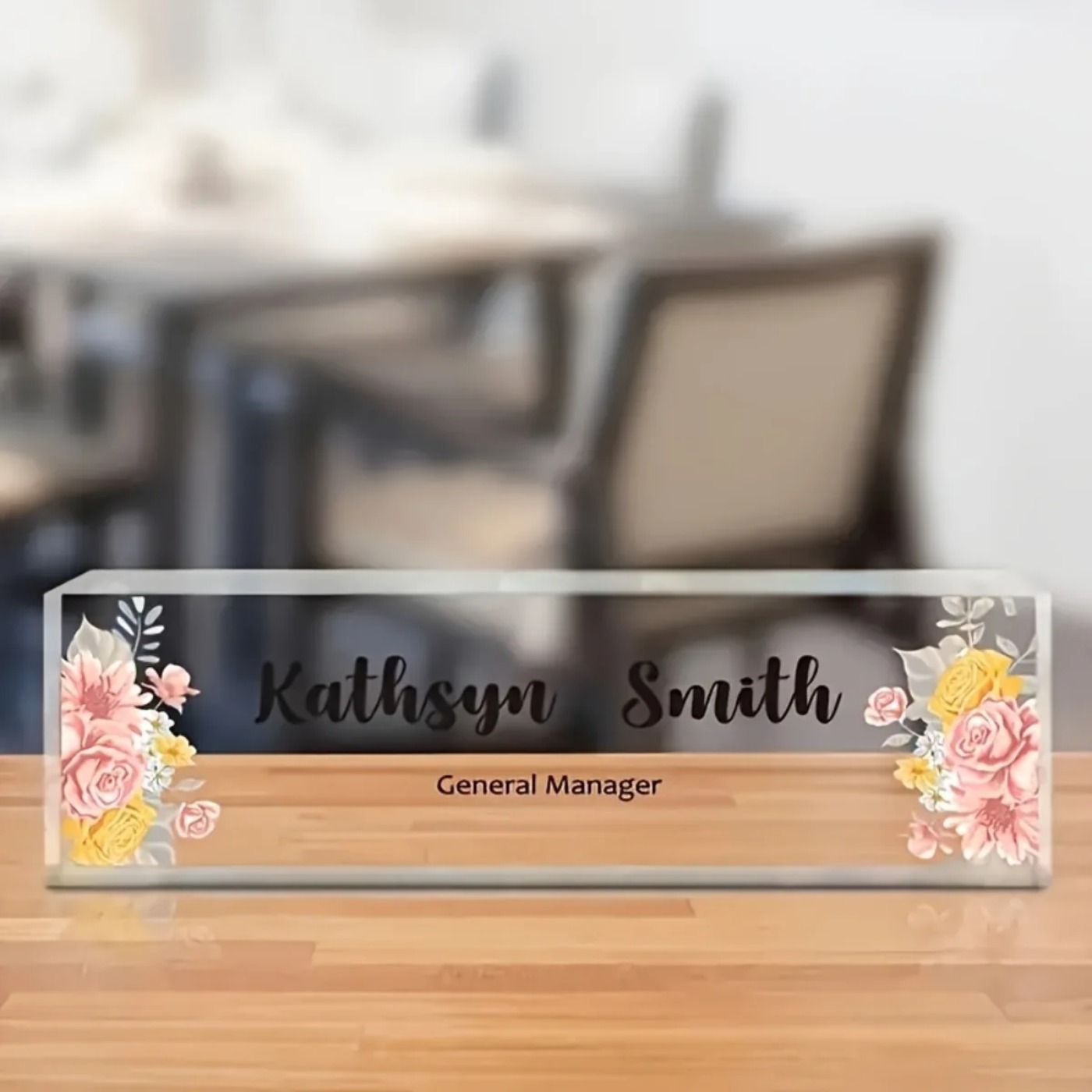 Desk Name Plate - ป้ายชื่ออะคริลิกลายดอกไม้ 2 มิติ 1 ชิ้น สำหรับตกแต่งบ้านและของขวัญเทศกาล