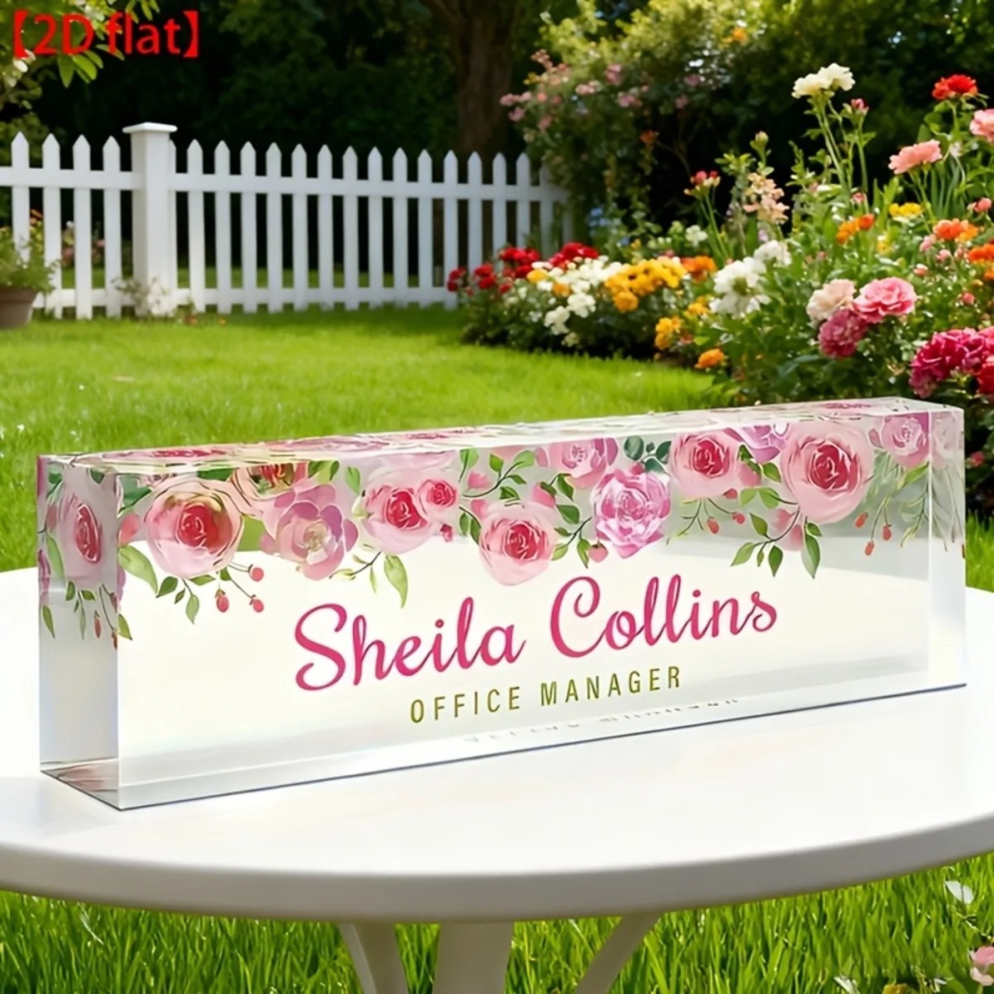 Desk Name Plate - ป้ายชื่ออะคริลิกลายดอกไม้แบบมินิมอล 2 มิติ สำหรับตกแต่งบ้านและสำนักงานอย่างมีสไตล์ (เฉพาะของตกแต่ง)