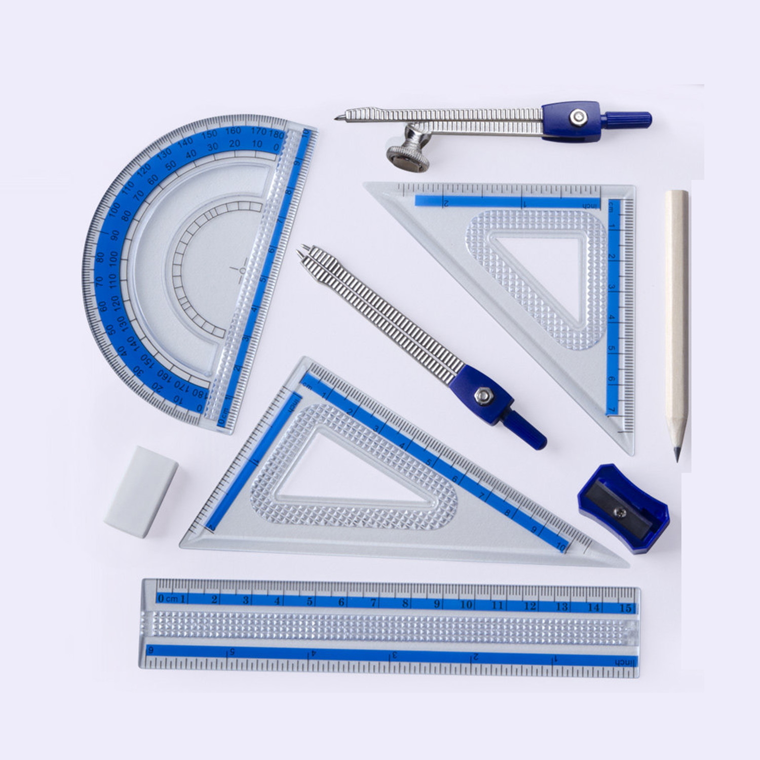 Compass Geometry Set - ชุดเครื่องเขียนคณิตศาสตร์ 10 ชิ้น พร้อมกล่องเก็บกันแตก ไม้บรรทัด โปรแทรกเตอร์