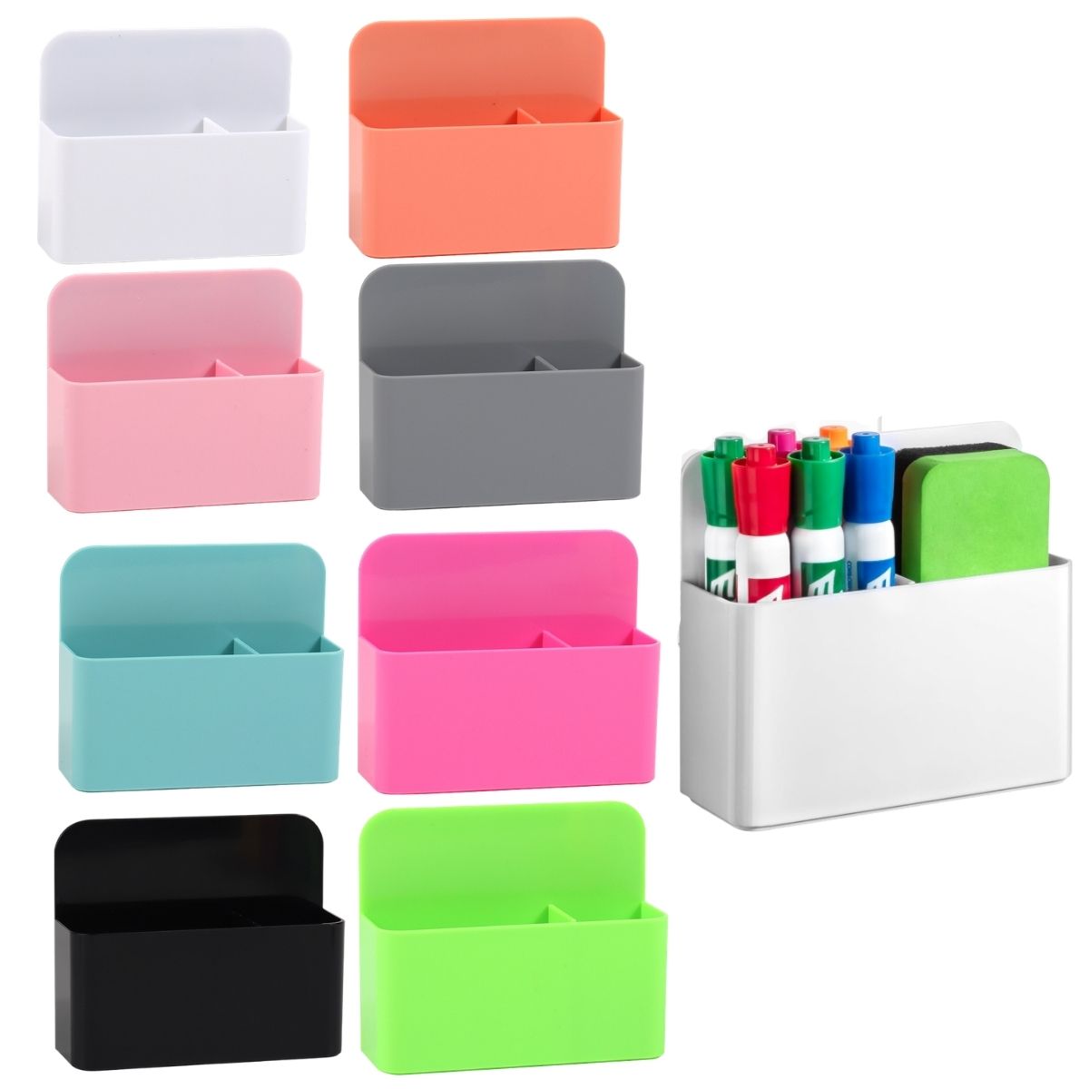 Whiteboard Marker Set - ที่ใส่ปากกาไวท์บอร์ดแม่เหล็ก 2 ชิ้น ที่ใส่ปากกาแม่เหล็กพลาสติกสำหรับตู้เย็น ที่ใส่ดินสอแม่เหล็ก