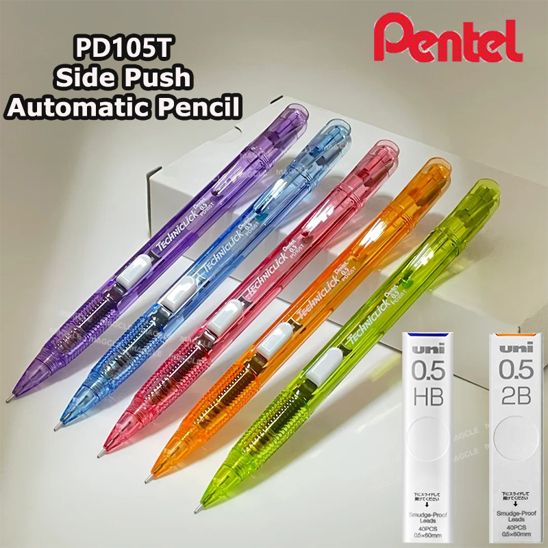 Pentel Pen Energel - ดินสอกดเพนเทล คิวท์ PD105T TECHNICLICK ด้ามสีเจลลี่ แบบกดด้านข้าง