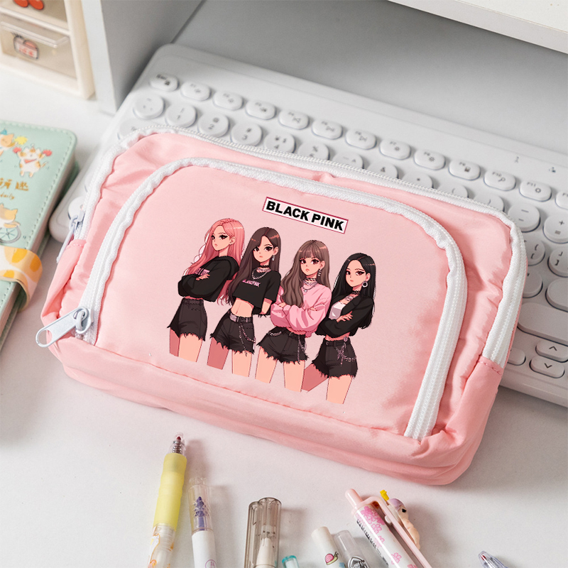 Pencil Case Large - กระเป๋าใส่ดินสอผ้าแคนวาสขนาดใหญ่ BlackPink สำหรับนักเรียน ลายการ์ตูน Kpop BP