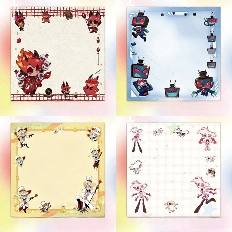 Stationery Office - สติกเกอร์โน้ตน่ารัก 4 ชิ้น ลายการ์ตูน Hazbin Hotel
