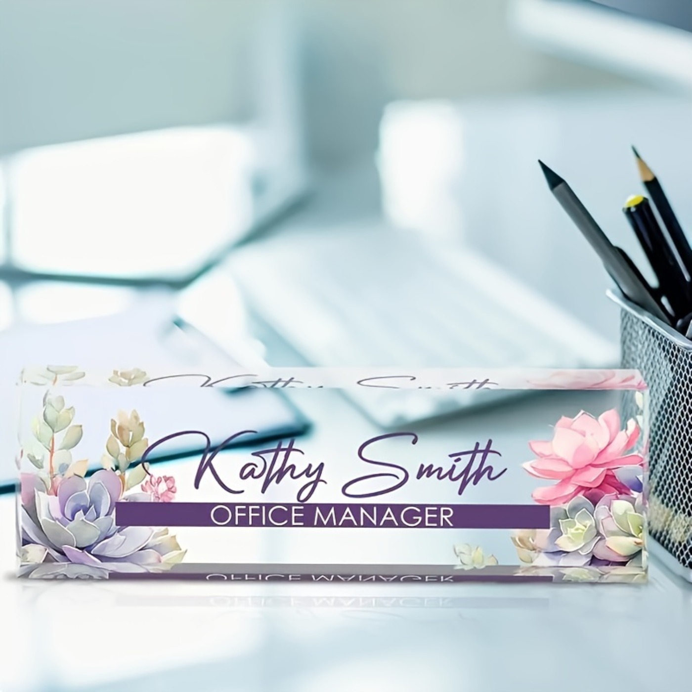 Desk Name Plate - ป้ายชื่ออะคริลิค 2 มิติ แบบกำหนดเอง ลายต้นไม้ ดีไซน์ตกแต่งบ้าน