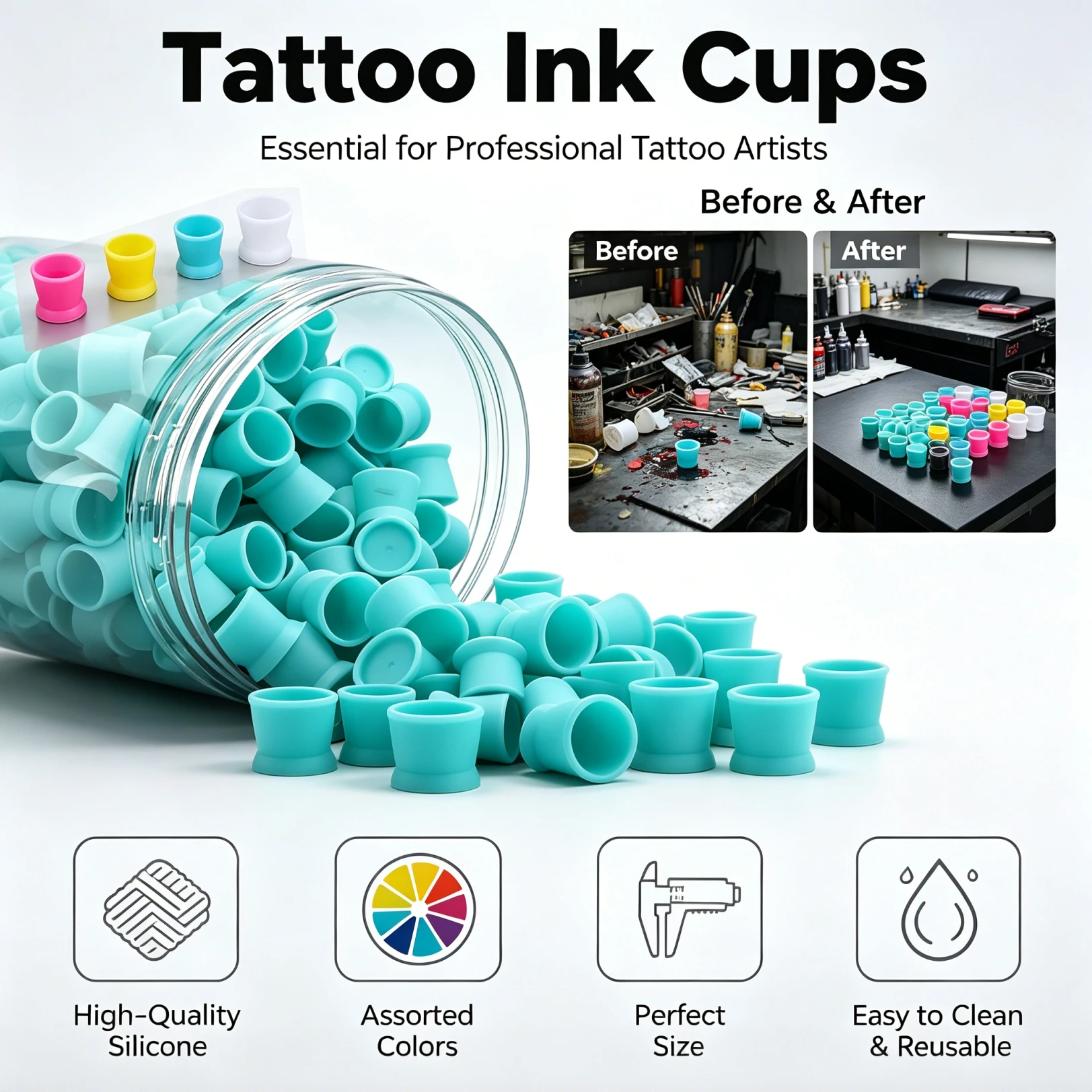 ถ้วยใส่หมึกสักซิลิโคนแบบใช้แล้ - Calligraphy Ink Bottle บทวิจารณ์และราคา